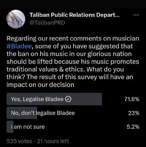 Taliban Poll to Legalise Bladee