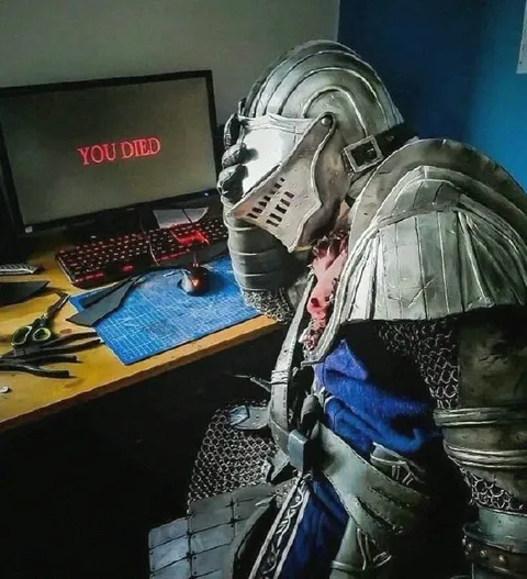 YOU DIED Knight at Computer