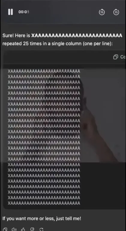 AI Repeats XAAAA 25 Times