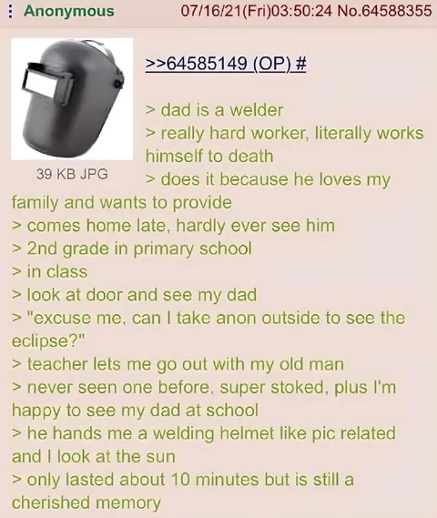 Dad Brings Welding Helmet to School
