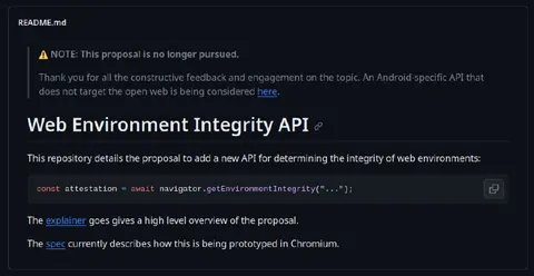 Web Environment Integrity API Proposal
