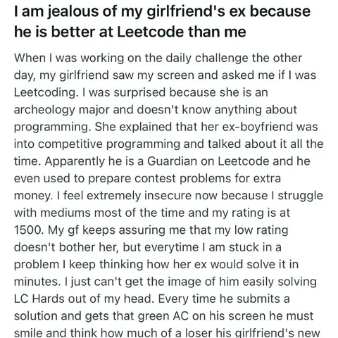 Jealous of Girlfriend’s Leetcode Ex