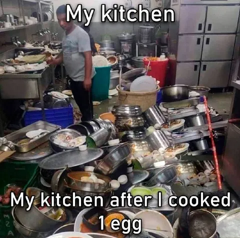 Kitchen After Cooking One Egg