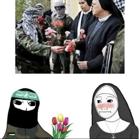 Террорист дарит цветы монахине