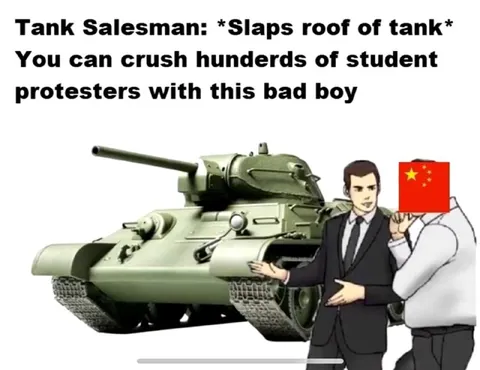 Tank Salesman Crushes Protesters