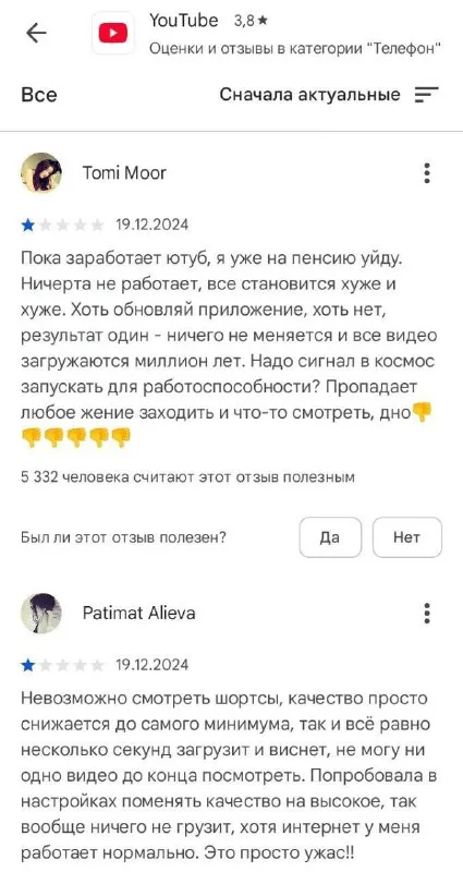 Отзывы о лагах YouTube