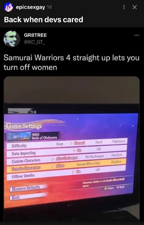 Samurai Warriors Turns Off Women