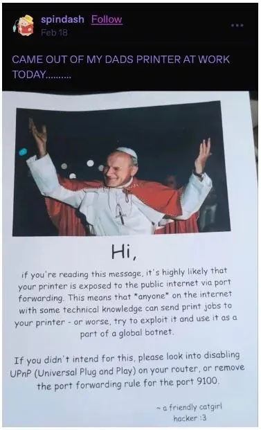 Printer Port 9100 Warning