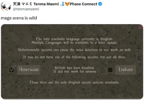 Mage Arena English Accent Options