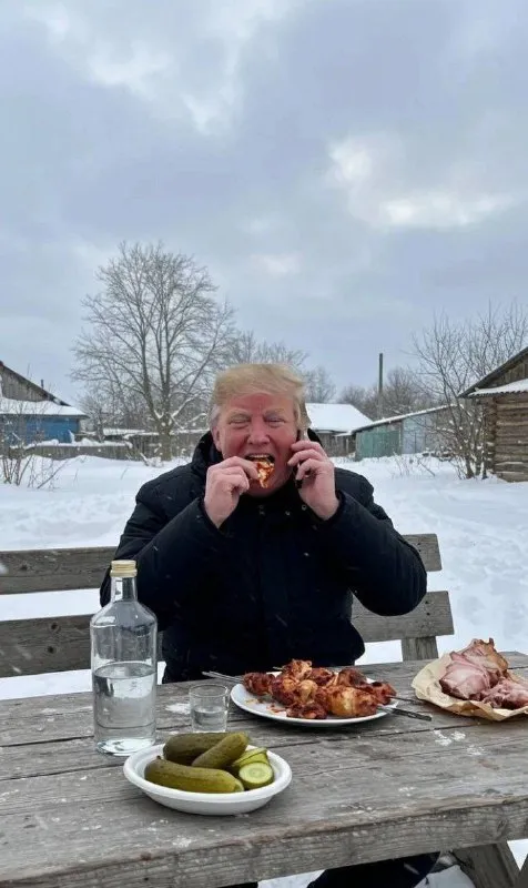 Трамп ест на морозе