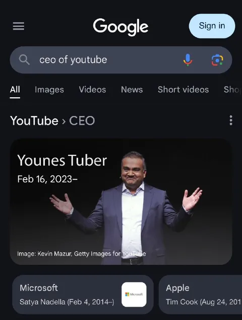 Fake YouTube CEO Search Result