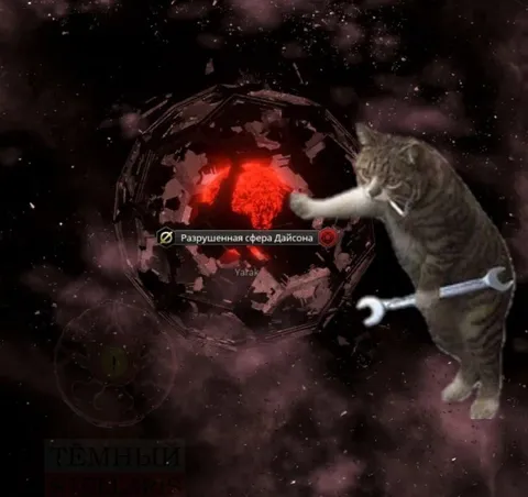 Кот чинит разрушенную сферу Дайсона