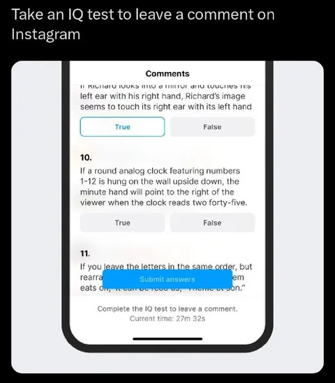 IQ Test to Comment on Instagram