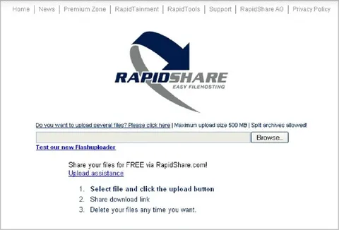 Old RapidShare Upload Page
