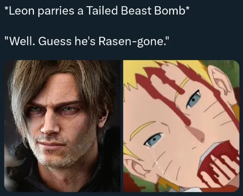 Leon Parries the Tailed Beast Bomb