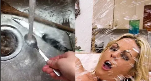 Ложка и женщина под плёнкой