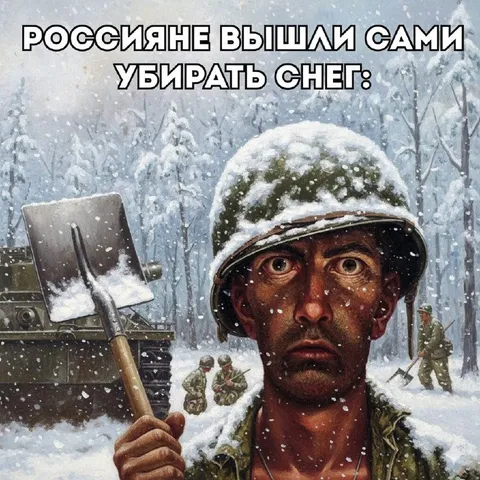 Россияне вышли убирать снег