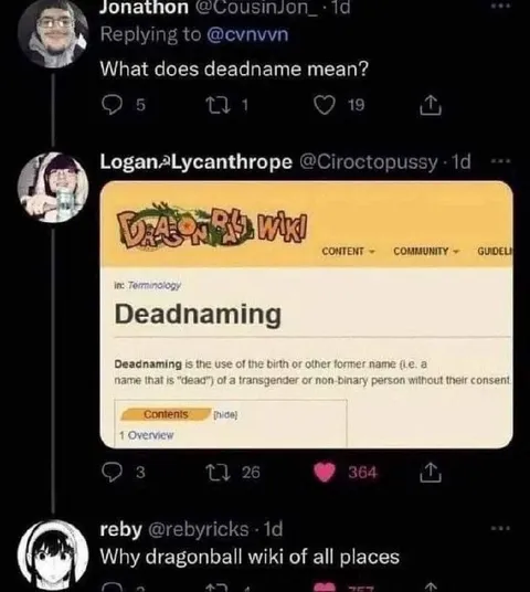 Deadnaming on Dragon Ball Wiki