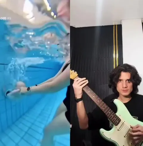 Bebê nada e músico reage
