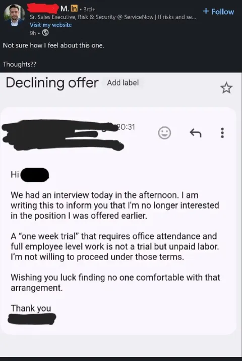 Declining an Unpaid Trial Offer
