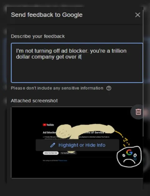 Google Feedback Ad Blocker Rant