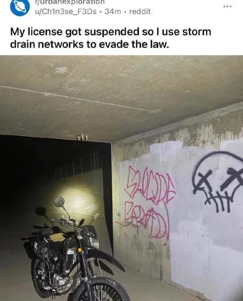 Motorcycle Uses Storm Drains