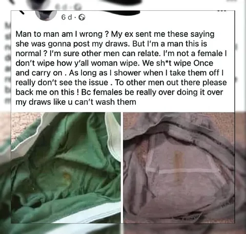 Man Says Dirty Draws Are Normal