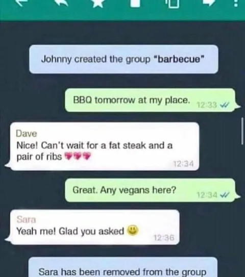 Sara Removed From the Barbecue Group