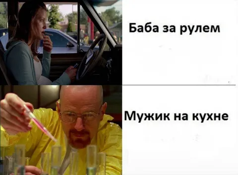 Баба за рулём, мужик на кухне