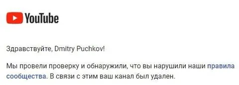 Канал Дмитрия Пучкова удалён
