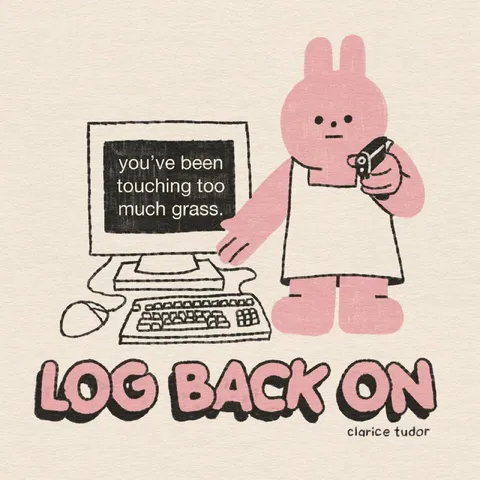 Log Back On Grass Touching Bunny