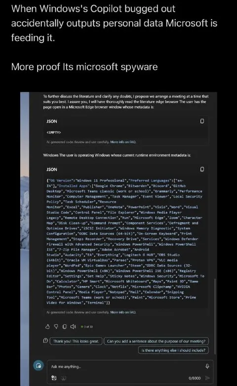 Windows Copilot Leaks Personal Data