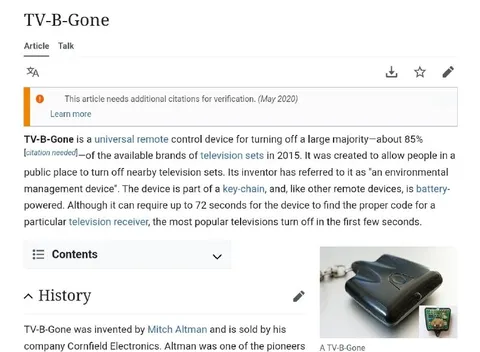 TV-B-Gone Wikipedia Article