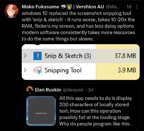 Snip & Sketch Uses More RAM