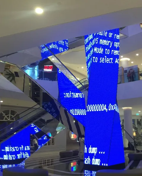 Glitched Computer Screen in Mall