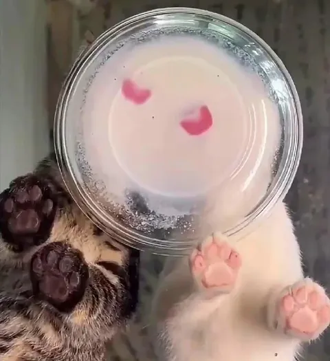 Котики за стеклянной миской