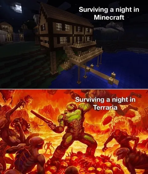 Minecraft vs Terraria Night