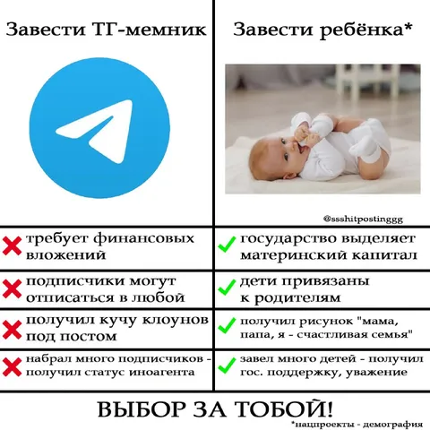 Завести телеграм-канал или ребёнка