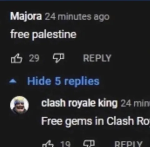 Free Palestine Comment Hijack