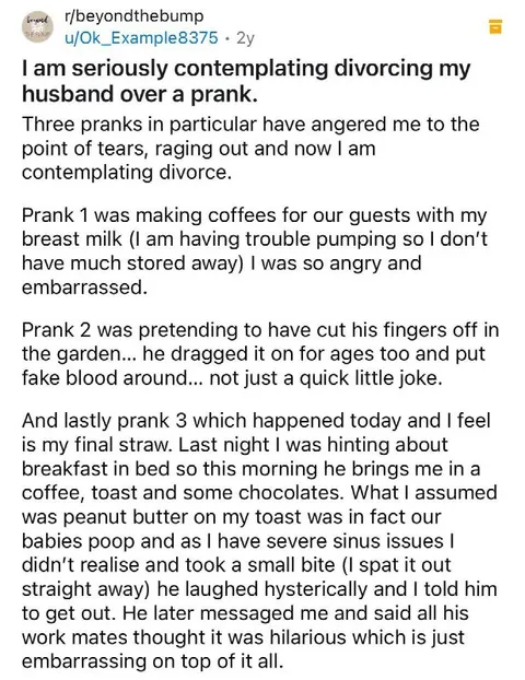Divorce Over Three Pranks