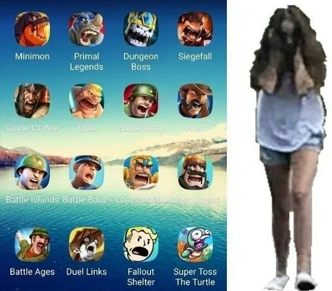 Mobile Game App Icons and Blurred Woman