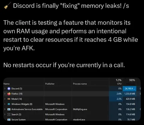 Discord Finally Fixing Memory Leaks