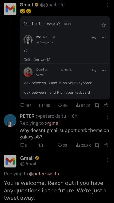 Gmail Dark Theme Galaxy S8 Joke