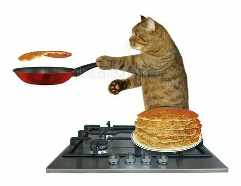 Кот готовит блины