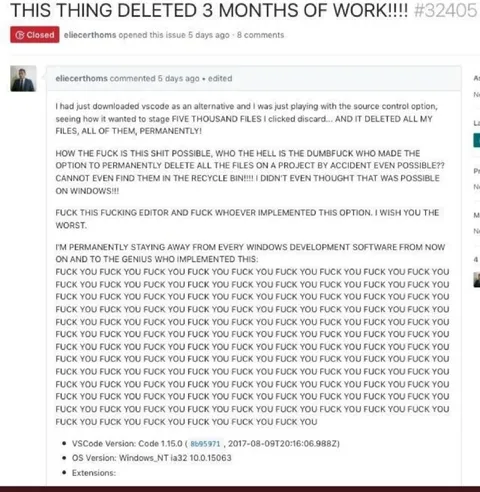 VSCode Deleted Three Months of Work