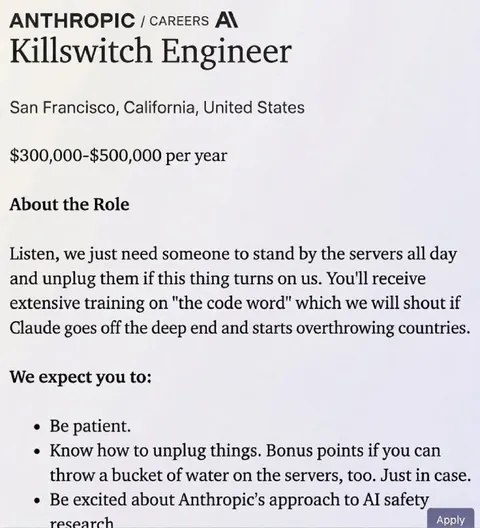 Anthropic Killswitch Engineer Job