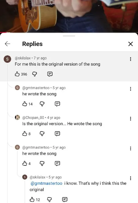 Original Song Comment Thread
