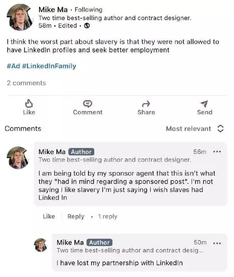 LinkedIn Slavery Sponsored Post