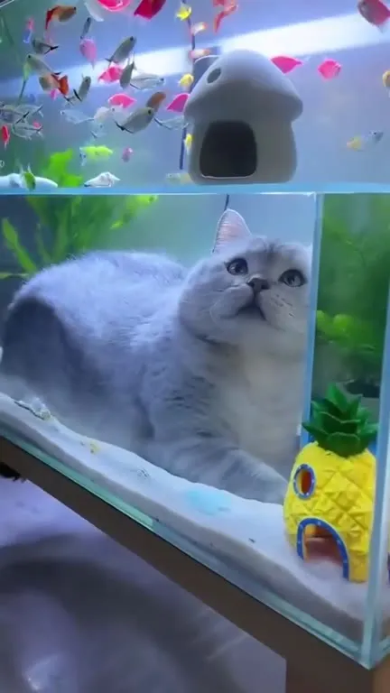 Коты в аквариуме и рыбки