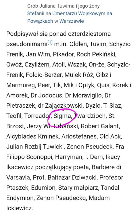 Sigma wśród pseudonimów Tuwima